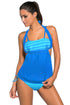 Cyan Blue Stripes Blue Splice Tankini Swimsuit